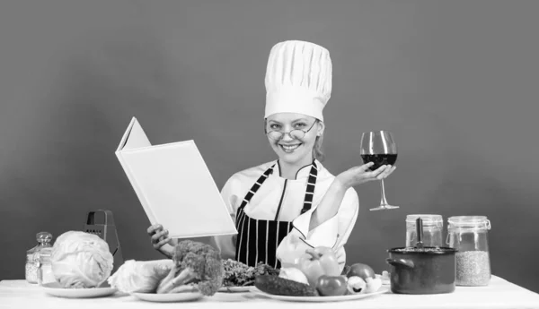 delight of eating. chef woman searching recipes. culinary instructions in internet. restaurant menu design. master class for culinary art cooking. gourmet cuisine by chef. concept for cooking at home