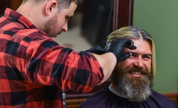 hair cut and beard care for caucasian guy in barbershop, occupation