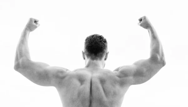 Sport motivation. Man celebrating success. Bodybuilder strong muscular back feeling powerful and superior. Achieve success. Successful athlete. Victory and success. Champion and winner concept — Stock Photo, Image