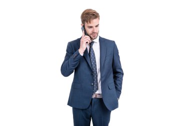 Profesyonel CEO 'nun telefon görüşmesi var. modern iş iletişimi.