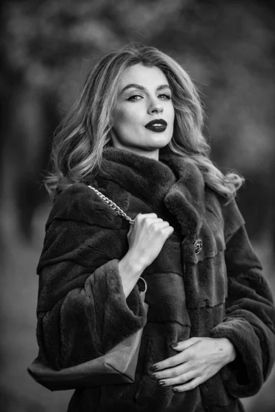 luxury and success concept. benefits to wearing fur. elegant woman wear fur coat. beauty and fashion. autumn and winter style. Incomparable Warmth. faux fur vs real fur. visual aesthetics