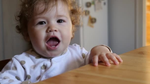 Bebé en la cocina — Vídeo de stock