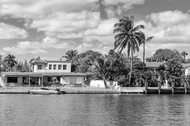 Palmiyeli konut mimarisi. Rıhtımda bir apartman dairesi. Şehir rıhtımı ve ev. Yazın tatil binası. Lüks liman evi. Otel mimarisi.