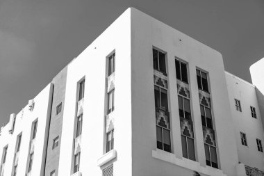 Mimari bölge. Miami sahilinin modern binası. Okyanus yolculuğu. Miami South Beach Okyanus Yolu. Art Deco mimarisi. Mimari bina. Art deco mimari bölgesi. Art Deco.