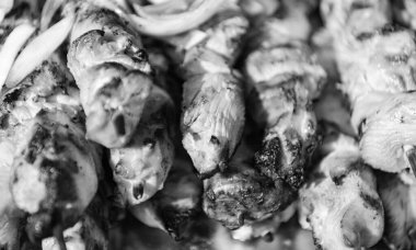 Şişte tavuk eti. Mangalda tavuk var. Izgara ızgara. Kızarmış tavuk kebabı. Lezzetli şiş kebap. Izgara barbekü. Mangalda pişen şiş et, şiş kebap..