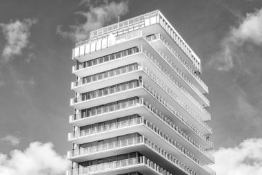 Otelin mimari binası. Tarih Bölgesi. Art deco mimari bölgesi. Art Deco. Modern konut binası. Okyanus yolculuğu. Ocean Drive 'daki Miami Plajı. Art Deco mimarisi.