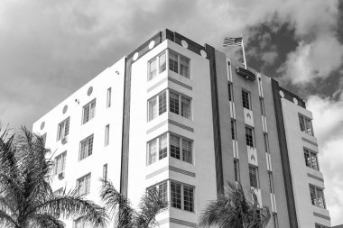Tarih Bölgesi. Art deco mimari bölgesi. Art Deco. Miami sahilinin modern binası. Ocean Drive 'daki Miami South Beach. Art Deco mimarisi. Mimari bina. Seyahat ipuçları.