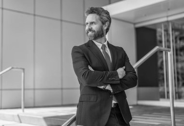 Ofis müdürü. Takım elbiseli bir iş adamı. Ofisteki iş adamı. Olgun iş adamı. İş adamı portresi. Başarılı bir iş. Reklam yöneticisi. Girişimcinin başarısı.