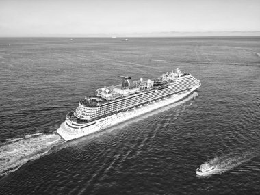 Miami, Florida, ABD - 23 Kasım 2024: Carnival Cruise şirketi. Gemi turu ve deniz seyahati. Gemi Miami sahil limanından ayrılıyor. Karnaval Horizon yolcu gemisi yolculuğu. Yaz tatilinde gezmek.