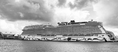 Miami, Florida, ABD - 4 Kasım 2024 Norveçli Cruise şirketi. Gemi turu ve deniz seyahati. NCL gemisi. Seyahat konsepti. Norveçli bir yolcu gemisi yolculuğu. Yaz tatilinde gezmek.
