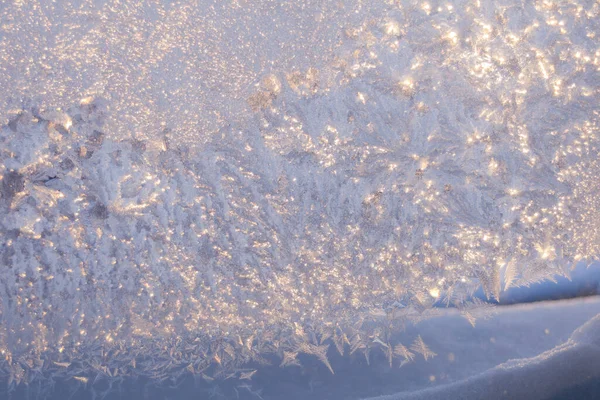 Nahaufnahme Fenster Mit Frost Drauf — Stockfoto