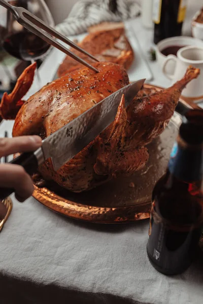 Festliches Abendessen Erntedankfest Weihnachtsgericht Ferienzeit Feier Mit Der Familie Festliche — Stockfoto