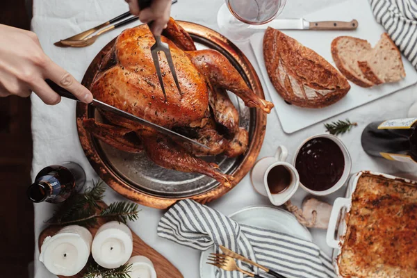 Festlig Middag Thanksgiving Day Julrätt Helgsäsong Firande Med Familjen Festlig — Stockfoto
