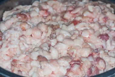 Bir sürü doğranmış domuz yağı. Yakın plan..