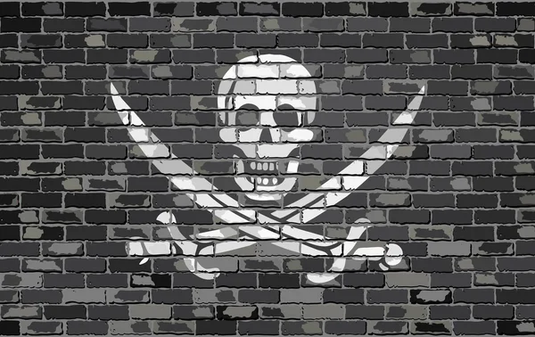 Pirate flag on a brick wall — Stock Vector