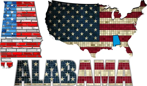 Estados Unidos estado de Alabama en una pared de ladrillo — Vector de stock