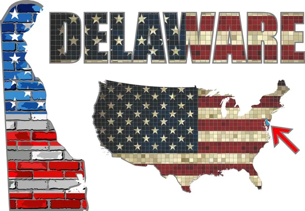 EUA estado de Delaware em uma parede de tijolo —  Vetores de Stock