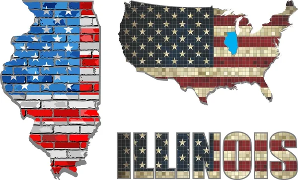 États-Unis État de l'Illinois sur un mur de briques — Image vectorielle