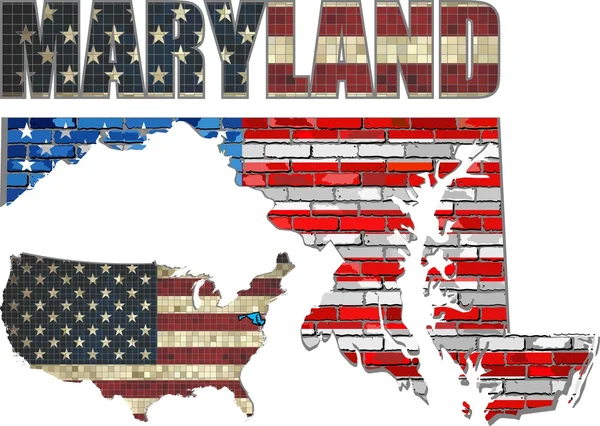 Stati Uniti stato del Maryland su un muro di mattoni — Vettoriale Stock