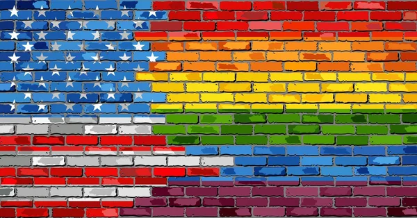 Brick Wall USA and Gay flags — Stock Vector