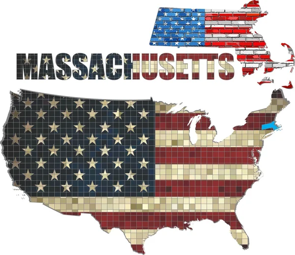 États-Unis État du Massachusetts sur un mur de briques — Image vectorielle