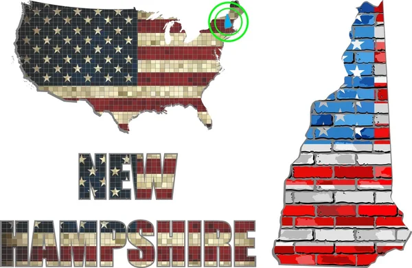 USA state of New Hampshire on a brick wall — Stock Vector