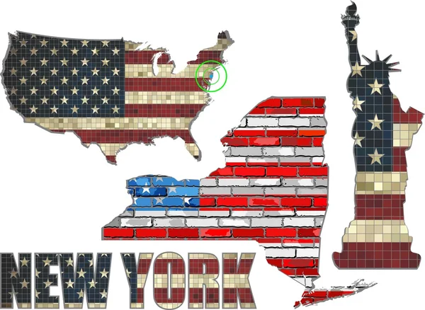 Nom : États-Unis État de New York sur un mur de briques — Image vectorielle