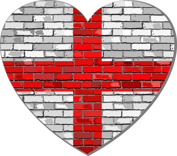 Flaga Anglii na mur z cegły w kształcie serca — Wektor stockowy