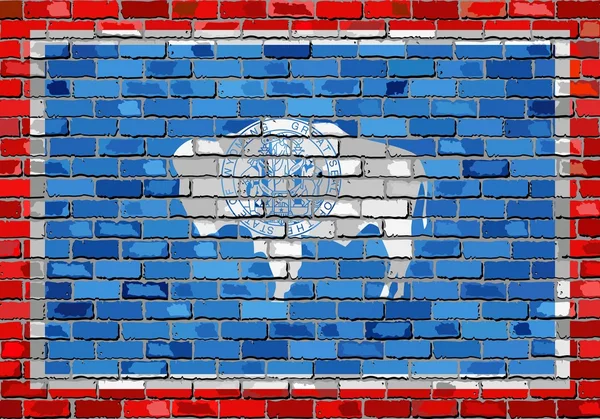 Flag of Wyoming on a brick wall — Stock Vector