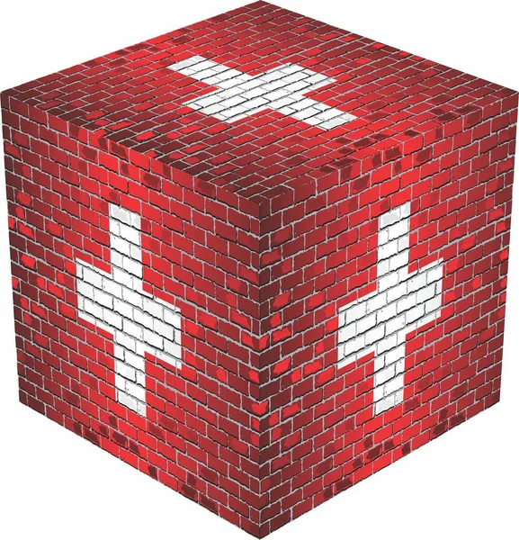 Suiza Cubo Ladrillo Ilustración Bandera Tridimensional Suiza — Vector de stock