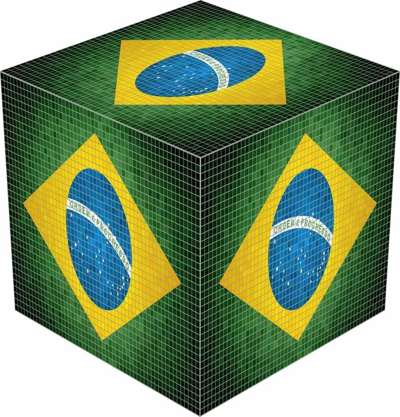 Brasilien Cube Illustration Abstrakt Grunge Mosaik Flagga Brasilien — Stock vektor