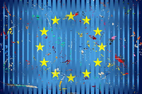 Drapeau Union Européenne Avec Des Taches Couleur Illustration Drapeau Tridimensionnel — Image vectorielle