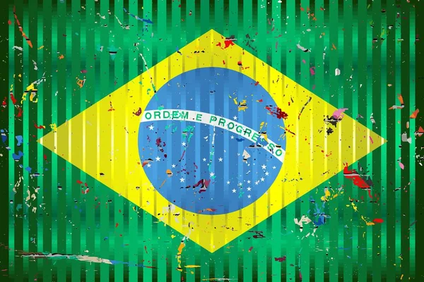Brasilien Flagge Mit Farbflecken Illustration Dreidimensionale Flagge Brasiliens — Stockvektor