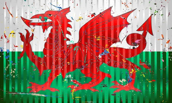 Wales Flagga Med Färg Fläckar Illustration Tredimensionell Flagga Wales — Stock vektor