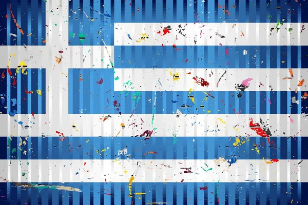 Yunanistan Bayrağı Renk Lekeleriyle Resim Yunanistan Boyutlu Bayrağı — Stok Vektör