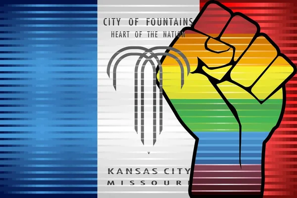 Puño Protesta Lgbt Brillante Una Ciudad Kansas Ilustración Grunge Abstracto — Archivo Imágenes Vectoriales