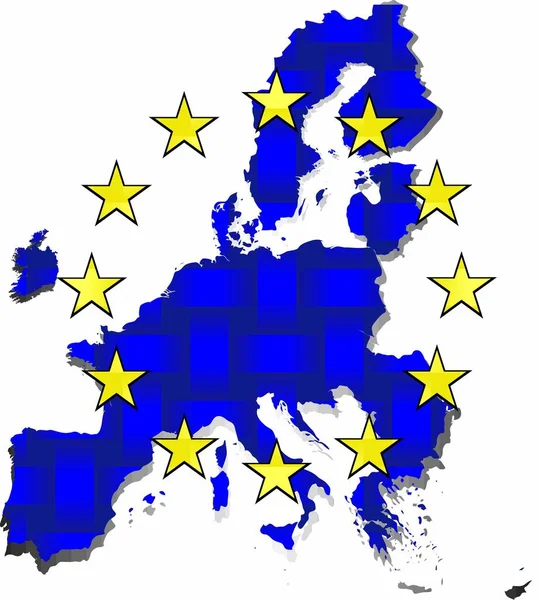 欧洲联盟地图 欧洲联盟的三维旗帜 — 图库矢量图片