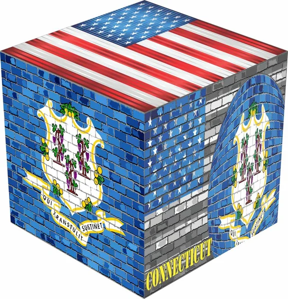 Connecticut Cube Illustration Abstrakt Grunge Mosaik Flagga Connecticut — Stock vektor