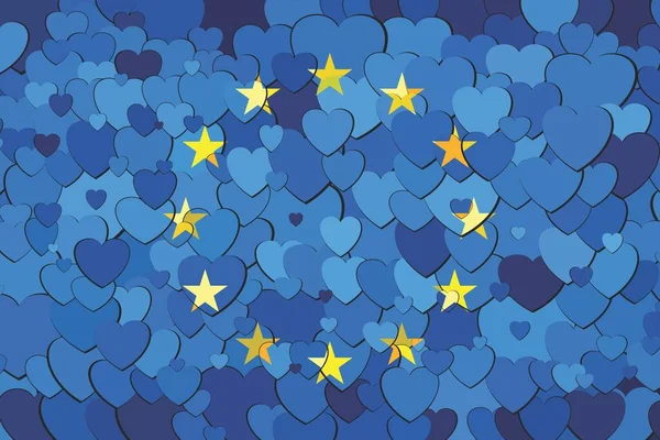 心形背景的欧盟旗帜 欧盟抽象马赛克旗帜 — 图库矢量图片