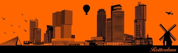 Sylwetka Wektorowa Miasta Ilustracja Miasto Pomarańczowym Tle Rotterdam Nederlands — Wektor stockowy