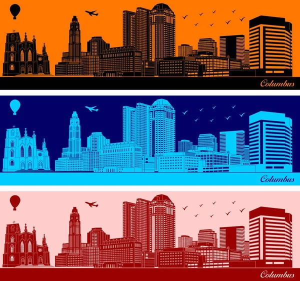 Vector Stad Skyline Silhouet Illustratie Stad Oranje Achtergrond Columbus Ohio — Stockvector