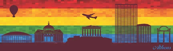 Athens Lgbt Flag Background Illustration Town Rainbow Background Vector City — Stock Vector