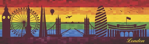 Lgbt旗帜背景下的伦敦 彩虹镇背景 矢量城市天际线轮廓 — 图库矢量图片
