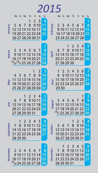 Calendario tascabile 2015 su sfondo grigio — Vettoriale Stock