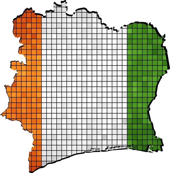 Mappa Costa d'Avorio con bandiera all'interno — Vettoriale Stock