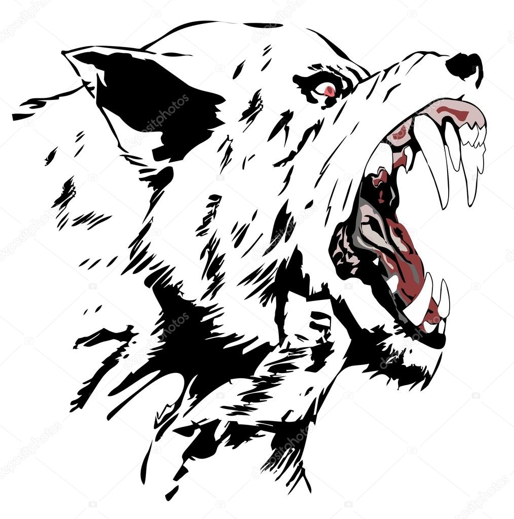 Black wolf,  Cartoon Angry Wolf Head,  Vector illustration of wolf face