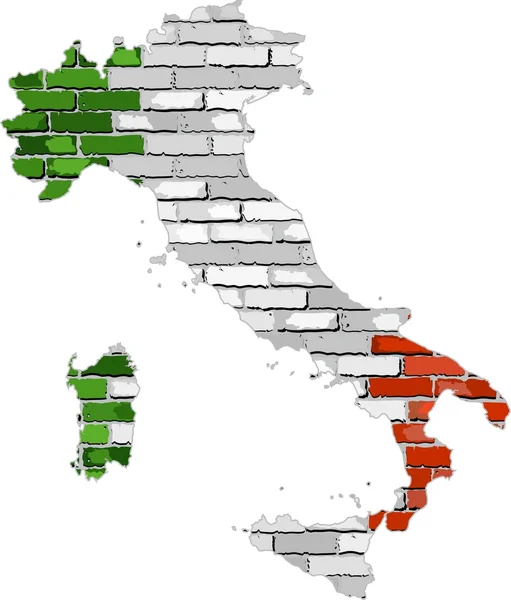Italien-Karte auf einer Ziegelwand — Stockvektor