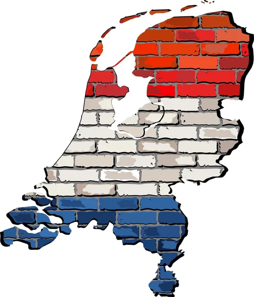 レンガの壁にオランダ地図 — ストックベクタ