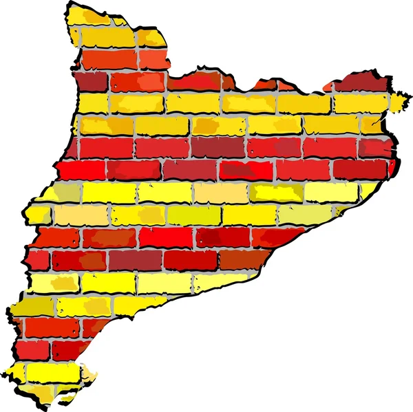 レンガの壁にカタルーニャ地図 — ストックベクタ