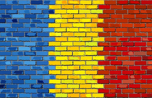 Grunge flag of Romania on a brick wall — Stock Vector